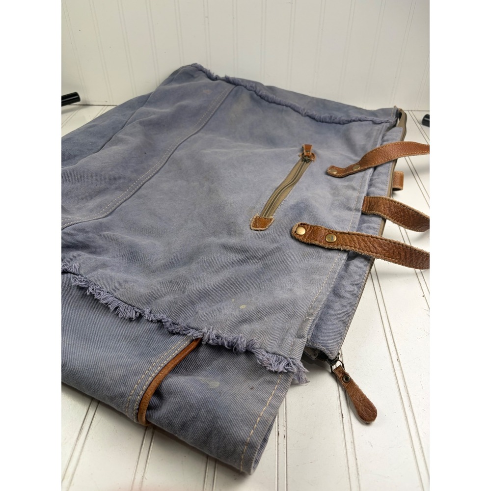 Myra Bag Beholden Blue Canvas Leather Oversized Boho Weekender Travel Bag - Picture 8 of 9